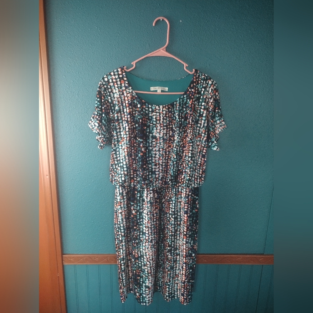 Cleo Petites Chic Multicolor Abstract Watercolor Dress